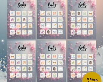 Juego de bingo para bebés imprimible con temática floral rosa y gris / Descarga instantánea / Kae