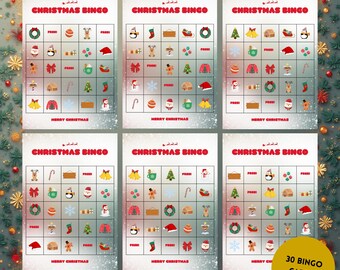 Juego de Bingo Navideño Digital e Imprimible / 30 Hojas para Niños y Familias