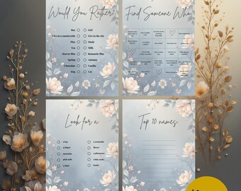 Juego imprimible para revelar el género del bebé con temática floral azul / Juegos para fiestas de baby shower / Mason