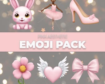 Conjunto de 50 emojis estéticos rosados para iPhone en formato PNG: lindos emojis rosados pastel para proyectos digitales, redes sociales, diarios y más