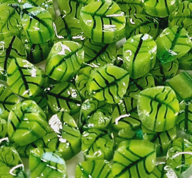 Green Leaves Murrini, Spring Green Leaf Murrini Slices, Bullseye Glass, COE 90, Murrine, Milliefiore, 25g Ready to Post, UK Seller image 3
