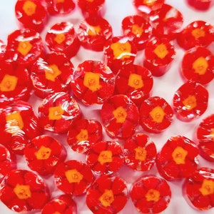 Red Yellow Flower Murrini, Murrini Slices, Red Camellia , Bullseye Glass, COE 90, Murrine, Milliefiore, 25g Ready to Post, UK Seller