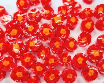 Red Yellow Flower Murrini, Murrini Slices, Red Camellia , Bullseye Glass, COE 90, Murrine, Milliefiore, 25g Ready to Post, UK Seller