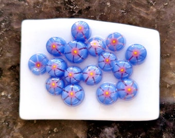 Blue Pink Murrini, Blue Hibiscus Flower Murrini Slices, Bullseye Glass, COE 90, Murrine, Milliefiore, 25g Ready to Post, UK Seller