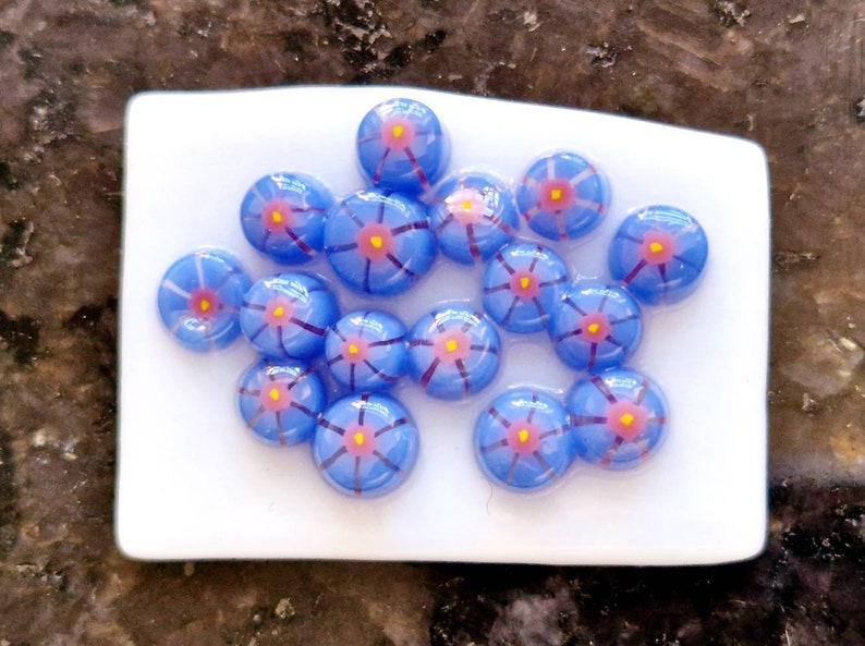 Blue Pink Murrini, Blue Hibiscus Flower Murrini Slices, Bullseye Glass, COE 90, Murrine, Milliefiore, 25g Ready to Post, UK Seller image 1