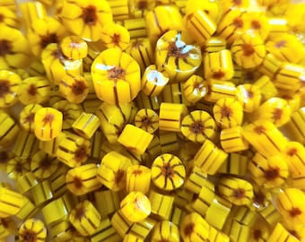 Yellow Sunflower Murrini, Yellow & Brown Flower Murrini Slices, Bullseye Glass, COE 90, Murrine, Milliefiore, 25g Ready to Post, UK Seller