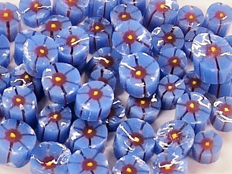 Blue Pink Murrini, Blue Hibiscus Flower Murrini Slices, Bullseye Glass, COE 90, Murrine, Milliefiore, 25g Ready to Post, UK Seller image 2