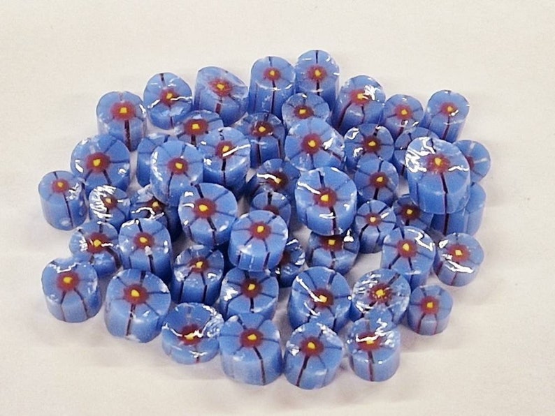 Blue Pink Murrini, Blue Hibiscus Flower Murrini Slices, Bullseye Glass, COE 90, Murrine, Milliefiore, 25g Ready to Post, UK Seller image 4