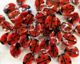 Red Ladybird Ladybug Murrini Slices, Bullseye Glass, COE 90, Murrine, Milliefiore, Ready to Post, UK Seller, 25g/0.9oz