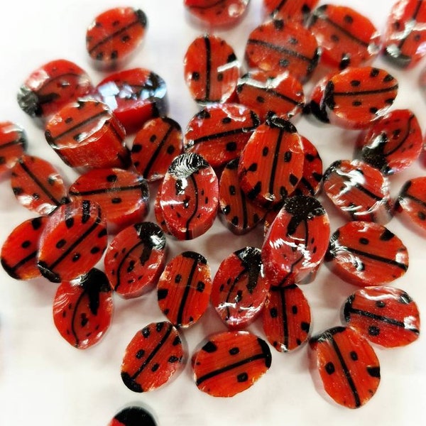 Red Ladybird Ladybug Murrini Slices, Bullseye Glass, COE 90, Murrine, Milliefiore, Ready to Post, UK Seller, 25g/0.9oz