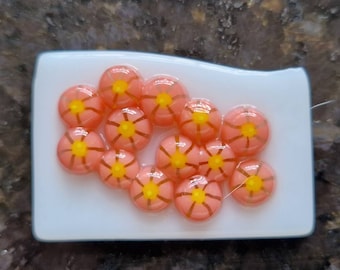 Flor rosa, Rebanadas de Murrini de membrillo japonés rosa, Vidrio Bullseye, COE 90, Murrine, Milliefiore, Chips de vidrio, Listo para publicar, Vendedor del Reino Unido, 25 g