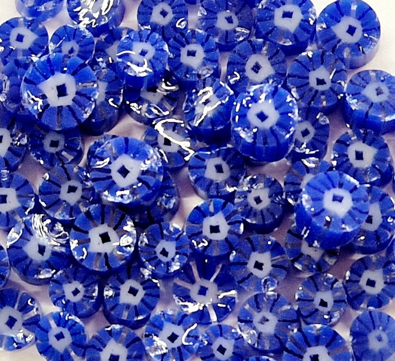 Blue Murrini Slices, Delphiniums, Bullseye Glass, COE 90, Murrine, Milliefiore, Ready to Post, UK Seller, 25g/0.9oz image 2