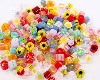 Flower Mix Murrini Slices, Bullseye Glass, COE 90, Murrine, Milliefiore, Ready to Post, UK Seller, 25g/0.9oz