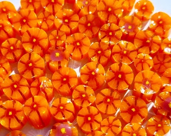 Orange Flower Murrini, Murrini Slices, Scarlet Pimpernel, Bullseye Glass, COE 90, Murrine, Milliefiore, 25g Ready to Post, UK Seller