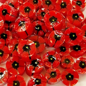 Red Poppy Murrini Slices, Bullseye Glass, COE 90, Murrine, Milliefiore, Ready to Post, UK Seller, 25g/0.9oz image 1