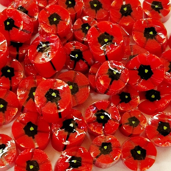 Red Poppy Murrini Slices, Bullseye Glass, COE 90, Murrine, Milliefiore, Ready to Post, UK Seller, 25g/0.9oz