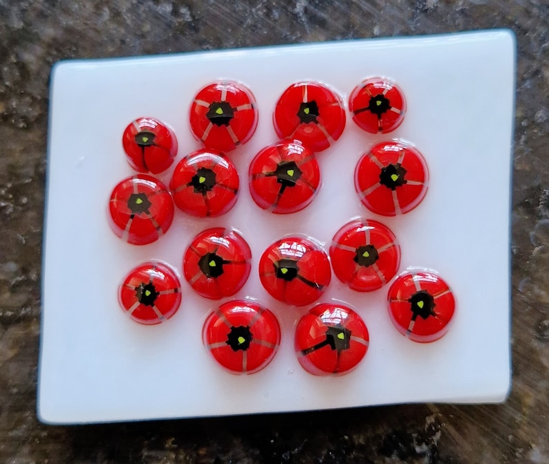 Red Poppy Murrini Slices, Bullseye Glass, COE 90, Murrine, Milliefiore, Ready to Post, UK Seller, 25g/0.9oz image 2