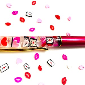Love Letters and Kisses Float Pen, Kawaii, Valentines Gift, Galentines, Diamonds and Hearts, Best Friends, Girlfriend, Gift