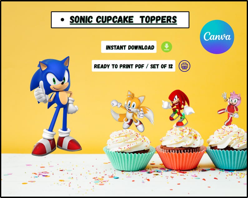 Sonic Cupcake Toppers Printable Birthday Party Decor (digital Download