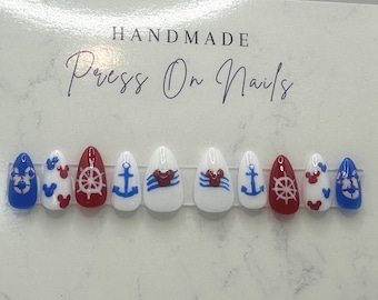 Disney Cruise Nails, Mickey Disney Cruise Nails, Disney Press On Nails, Mickey Mouse Press On Nails, Cruise Nails, Disney Cruise
