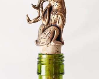 Handmade Bronze Jackalope Bottle Stopper, Funny Wine Gift