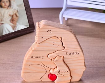 Personalized Bear Family Puzzle, Wood Bear Nursery Decor, Best Gifts for Wife Birthday, First Mothers Day Gift from Baby, New Mum Keepsake