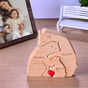 Personalized Bear Family Puzzle, Wood Bear Figurine, Gift for New Parents, Mum and Dad Gift from Son, Mother Day Gift for Mom, Wife Birthday