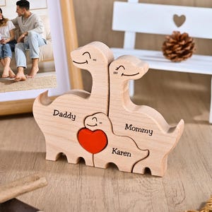 Wooden Dinosaur Family Puzzle, Dinosaur Jigsaw Figurine, Mother's Day Gift for Mom Wife, Family Present for New Mothers, Nursery Room Decor 4.9 (294)