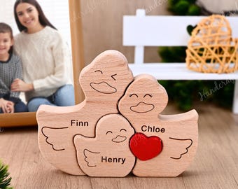 Personalized Duck Family Puzzle, Wooden Family Name Puzzle, Birthday Gift for Wife, 2-5 Duck Home Decor, Baby Shower Gift, New Mom Gift