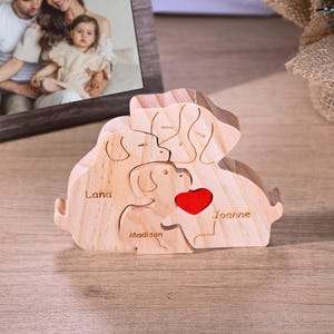 Wooden Dog Puzzle for Family of 2-7, Puppy Family Home Decor for Mom Gift, Dog Lover Gifts, Anniversary Gift for Parent Wife Grandma Couple
