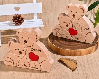Personalized Koala Family Puzzle, Engraved Wooden Koala Gift for New Parents, Wife Birthday Anniversary Gifts, Expecting Mothers Day Gift