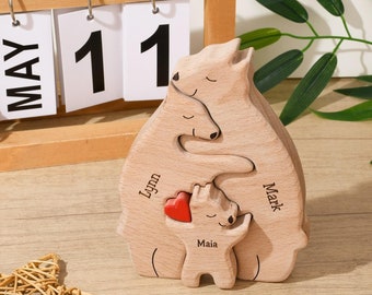 Bärenfamilie aus Holz, Holzpuzzle, Bärenfamilie Dekor, 3-köpfige Familie, Andenken, Babypartygeschenk, 1