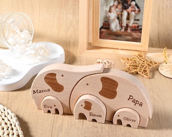 Wooden Elephant Family Puzzle 2-5, Animal Figurines Decor for Wife Mom Gift, Memorial Gift, Birthday Anniversary Gift for Grandma Couples
