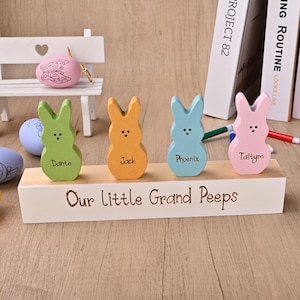 Wooden Easter Peeps Block Set, Personalized Wood Bunny Decor Grandmas Peeps, Easter Gift Spring Decor handmade bunny blocks family