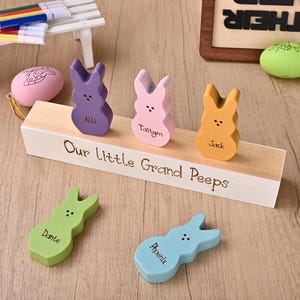 Hölzerne Peeps Block-Set, personalisierte Holzhase Dekor Omas Peeps, Ostern Geschenk Frühling Dekor handgemachte Häschenblöcke Familie