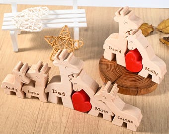 Houten puzzel met giraffenfamilie (2-5 stuks), dierenfamiliedecoratie als cadeau voor vrouw, moeder, kinderkamerdecoratie, huwelijksjubileumcadeau voor moeder, oma en stellen.