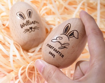 Personalized Wooden Easter Egg Shaker, Custom Wood Egg, Kids Musical Egg Easter, Easter Basket Kids, Baby First Easter  holiday table decor