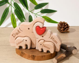 Custom Wooden Elephant Family Puzzle, Family Name Home Decor, Elephant Keepsakes for Mum Dad, Mother's Day Gift, Anniversary Gift for Wife