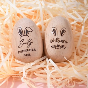 Personalisierte hölzerne Osterei Shaker, benutzerdefinierte Holzei, Kinder Musik Ei Ostern, Osterkorb Kinder, Baby erste Ostern Urlaub Tischdekor