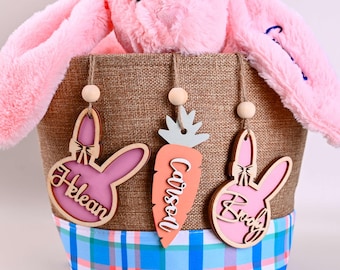 Easter Basket Name Tags, Personalized Bunny Easter Name Tag, Wood Easter Tags, Spring Decor gifts for kids
