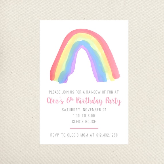 Rainbow Birthday Invitations DIY Etsy