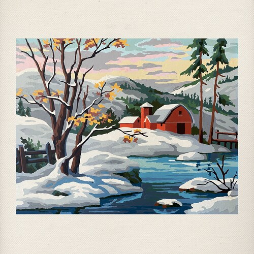 paint by number print winter scene paint by number winter etsy australia