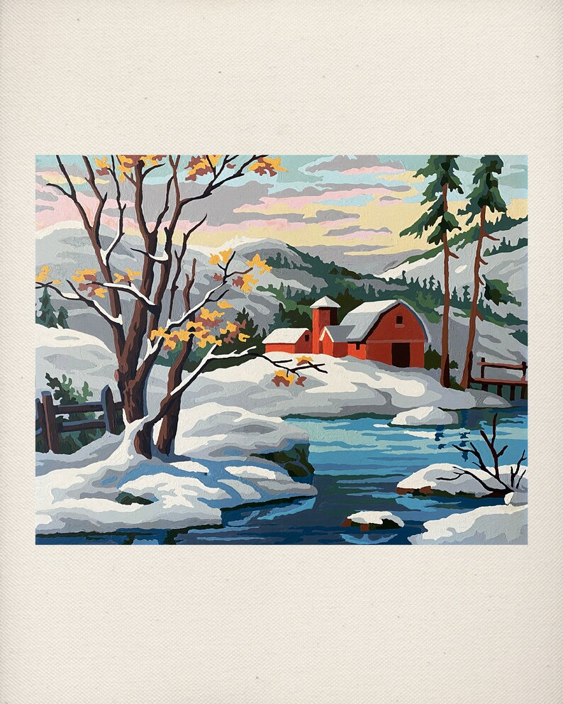 Paint by Number Print Winter Scene Paint by Number Winter Etsy