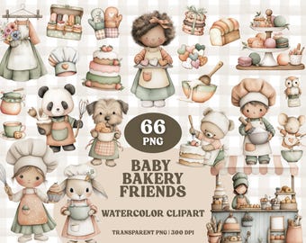 Watercolor Baby Bakery Clipart Bundle: Pastel Nursery Art (PNG Files, Digital Download
