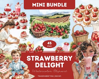 Strawberry Watercolor Clipart: Summer Fruit Graphics (PNG)