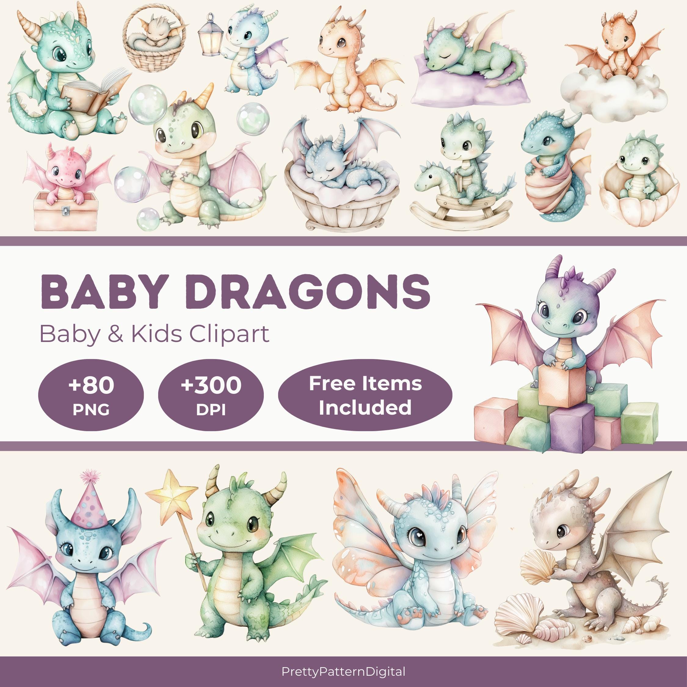 Watercolor Baby Dragon Clipart Bundle: Fantasy Nursery Decor (PNG) - Etsy