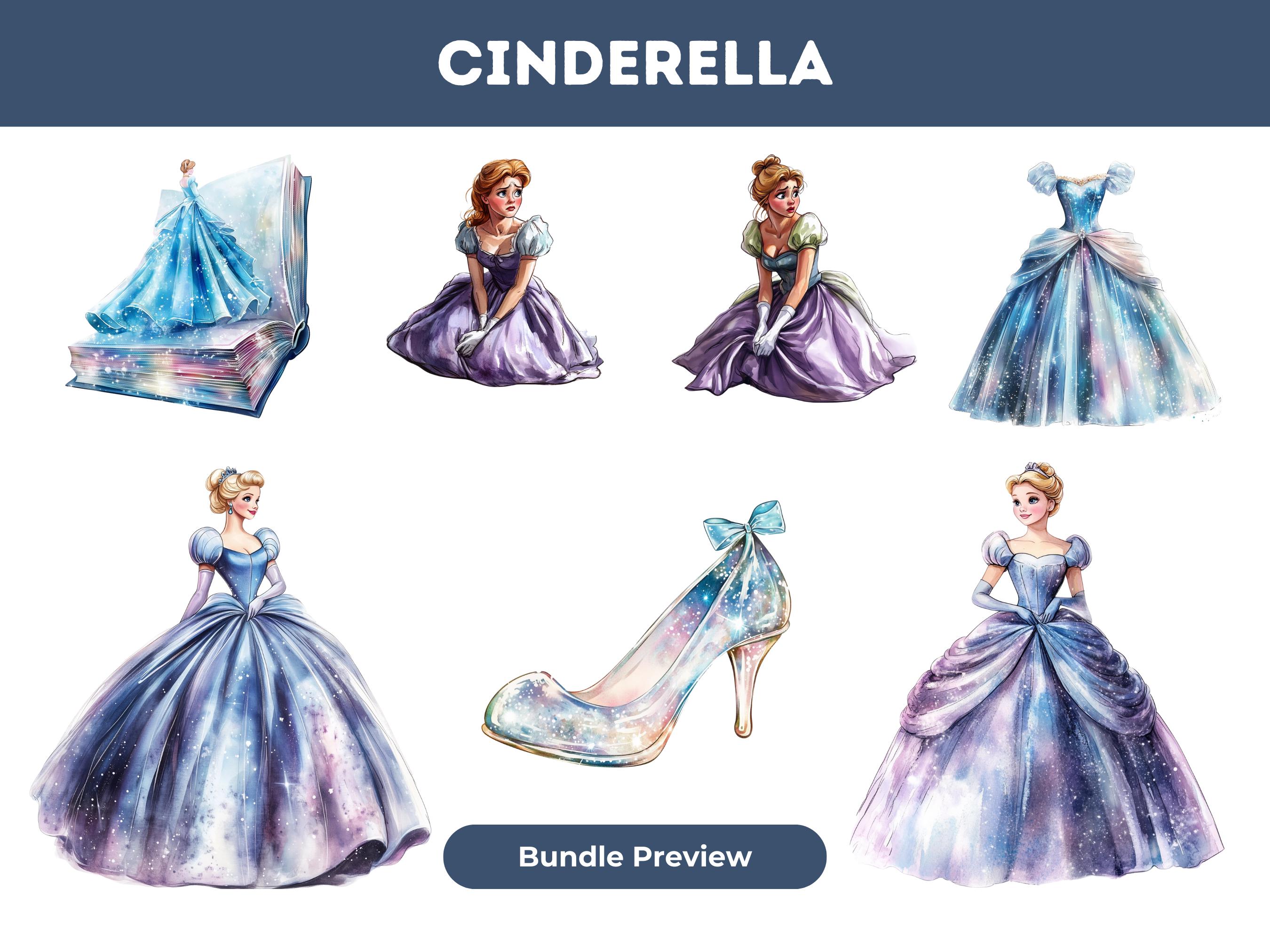 Cinderella Watercolor Clipart Bundle: Fairy Tale Princess PNG (digital ...