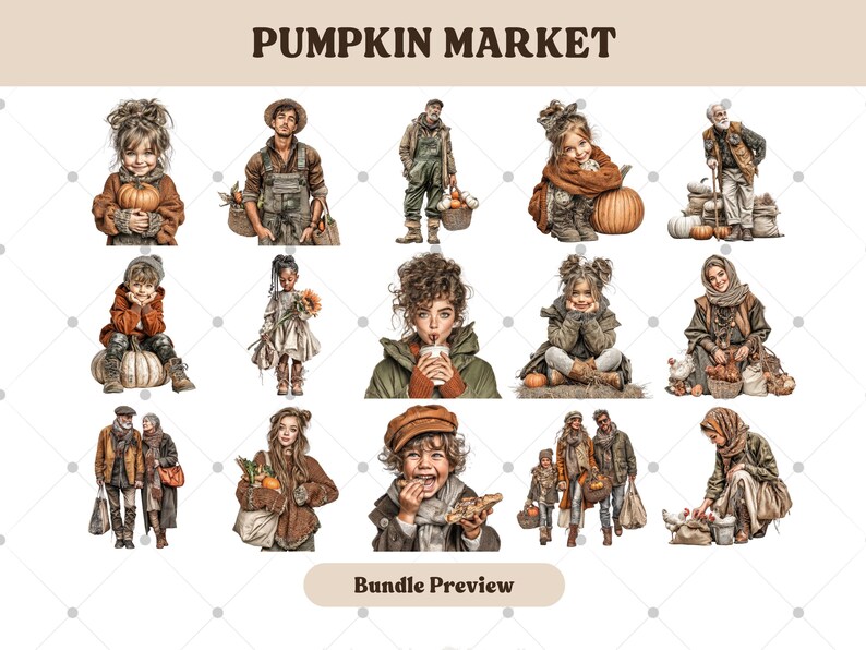 Watercolor Pumpkin Market Clipart Bundle: Fall Harvest PNG (105 ...