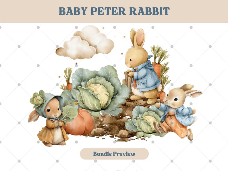 Peter Rabbit Watercolor Clipart: Baby Bunny, Nursery Art (50 PNG) - Etsy
