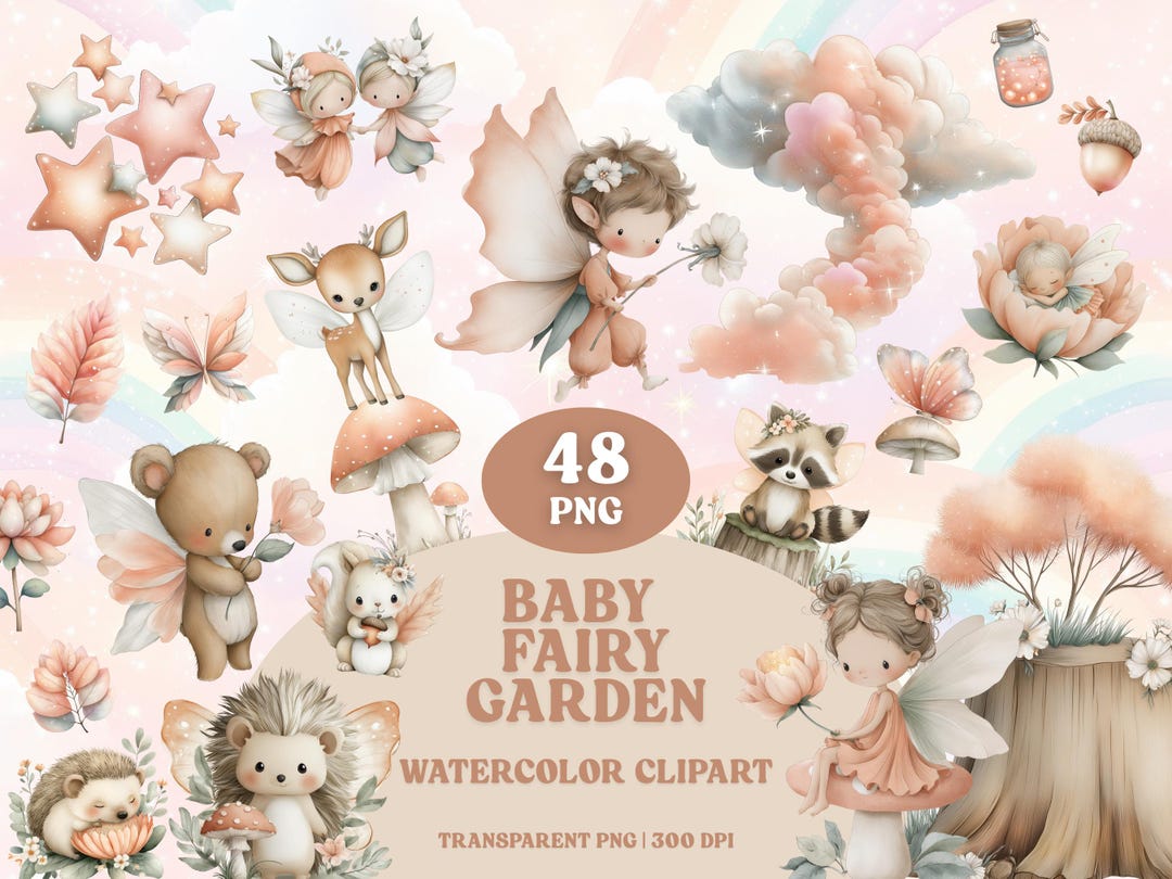 Fairy Garden Watercolor Clipart Bundle: Enchanted Forest PNG (digital ...